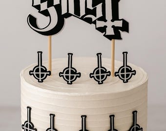 Ghost Band-Inspired Cake Topper with Side Cross Decorations – 9-Piece Set