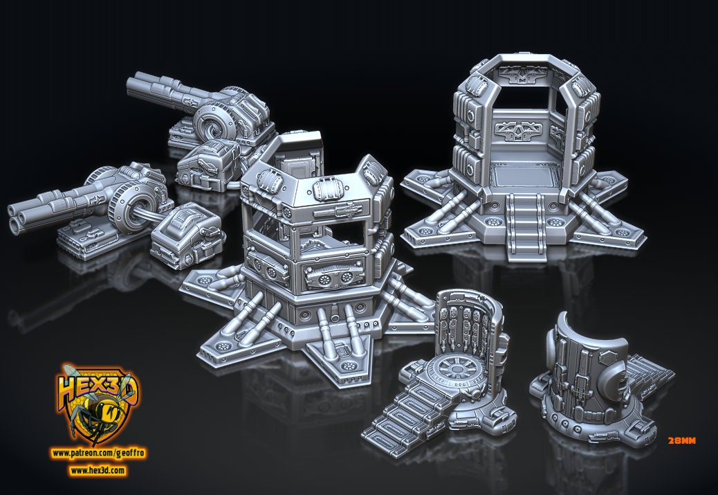 Sci Fi Terrain Miniature Teleport Cannon Garrison 3 piece set Warhammer Star Wars Legion