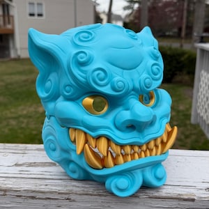 Foo Dog Mask with Articulated Jaw Chinese Guardian Lion Mask Fu Dog Cosplay Mask Moving Jaw Dragon Lion Helmet Mythical Asian Mask P