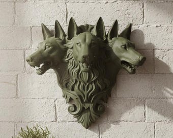 Cerberus Guardian of the Underworld Wall Sculpture Gothic Mythology Decor 3 Headed Dog