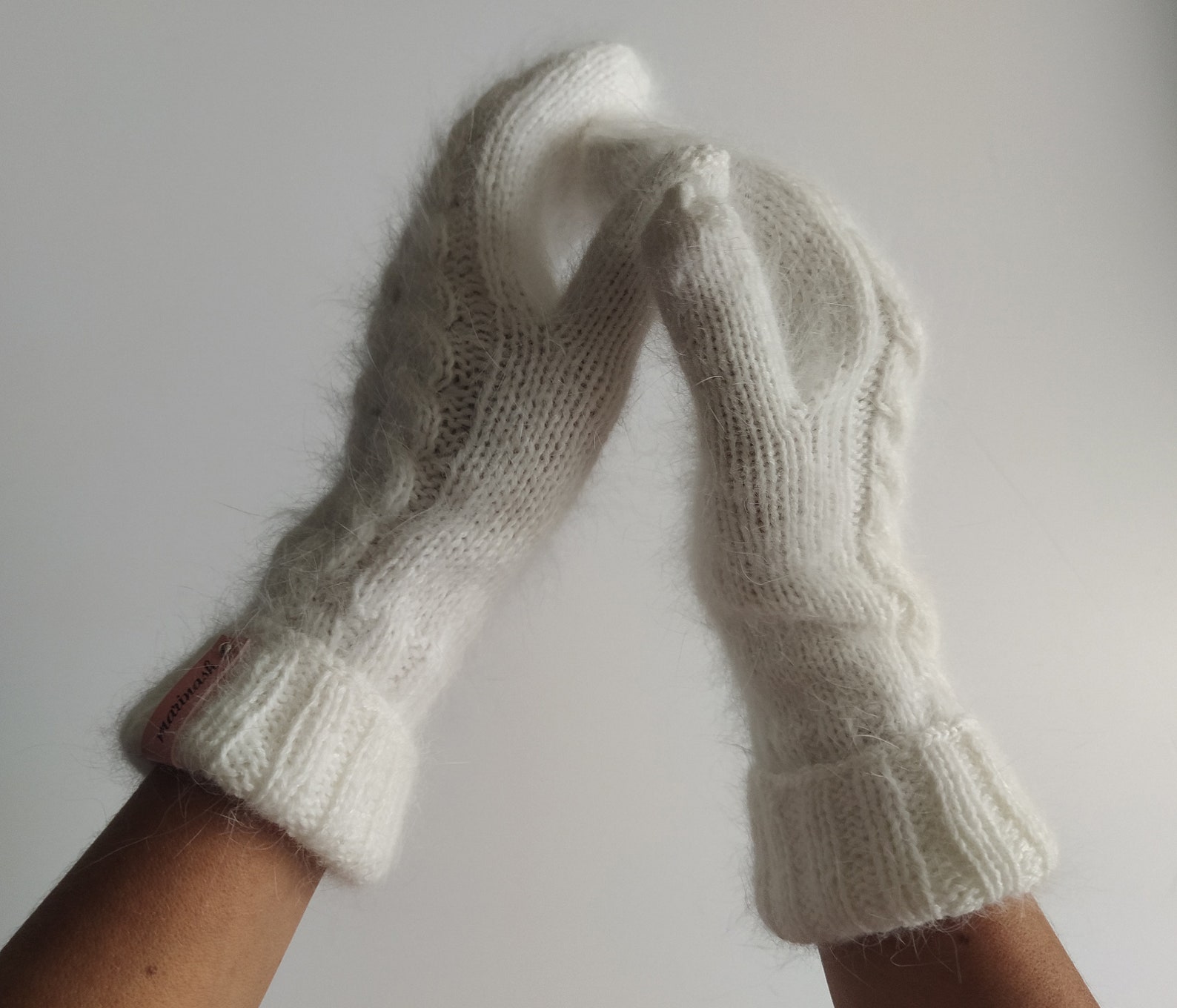 White fluffy handknitted mittens soft women's mittens Etsy