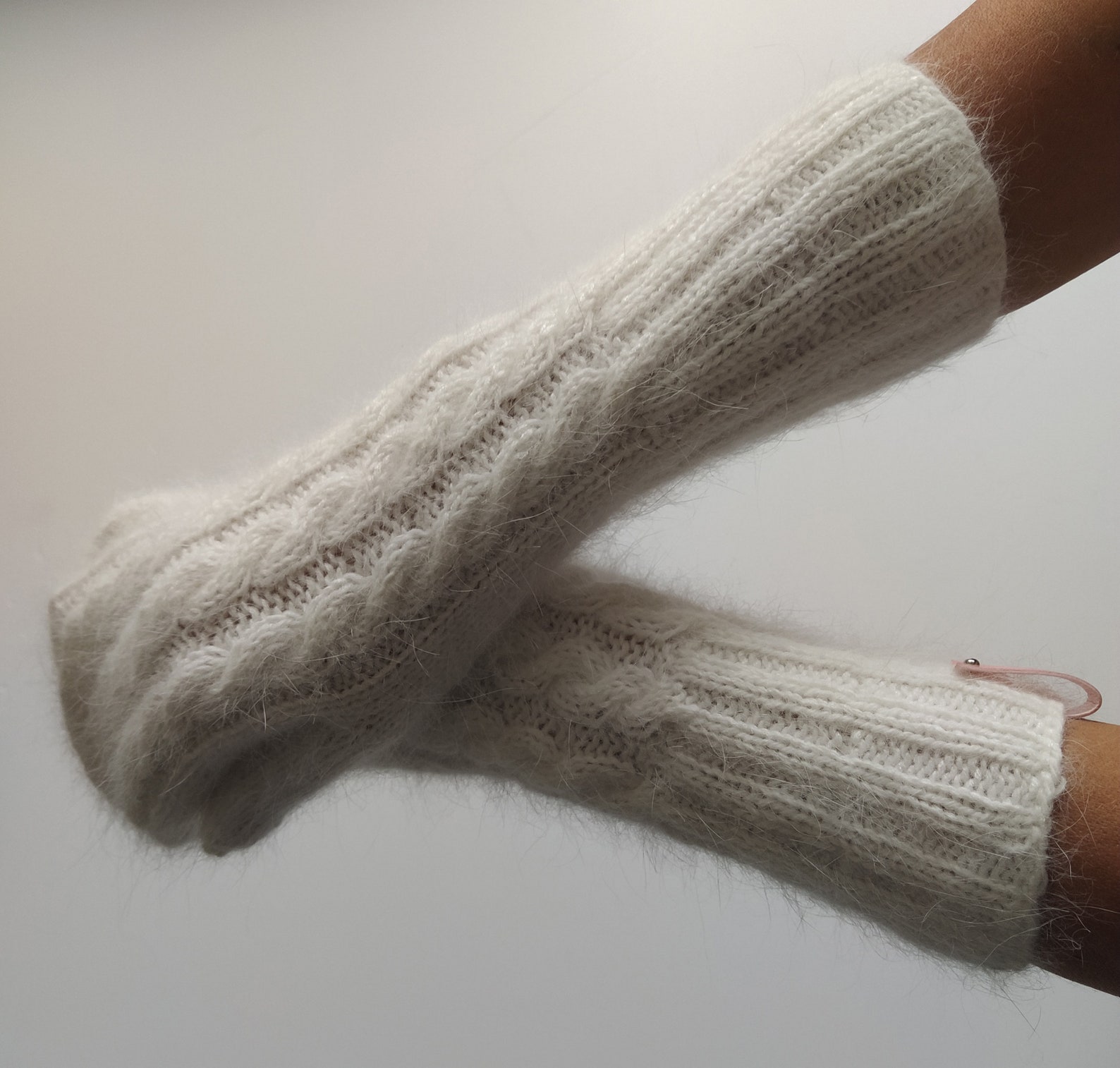 White fluffy handknitted mittens soft women's mittens Etsy