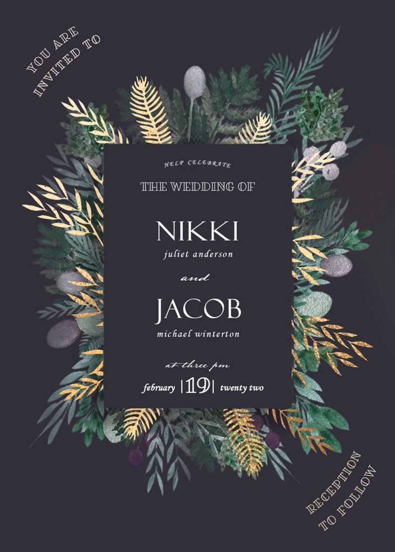 /'highland wreath/' Wedding Stationary Digital Download Wedding Invitation Gold foil by nakedprintdesign.