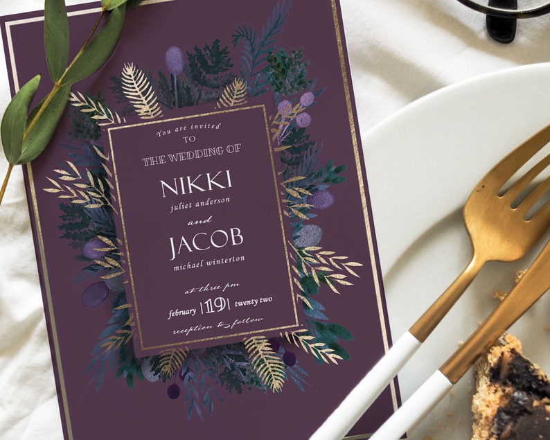 /'highland wreath/' Wedding Stationary Digital Download Wedding Invitation Gold foil by nakedprintdesign.