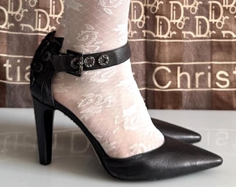 Y2K Vintage Via Spiga pointed toe lace up detail heeled leather pumps in black