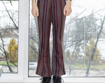 90's Vintage edgy striped skater fit/formal trousers in dark tones