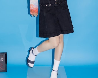 Gonna skater patchwork in denim vintage Y2K Miss Jeans in nero