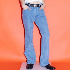 Vintage Y2K back embroidery cool bootcut jeans in light wash