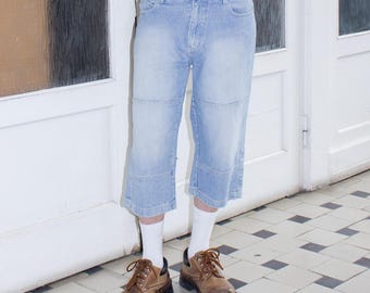 Vintage Y2K cropped wide leg panel culotte denim jeans/jorts in light wash ( Size M )