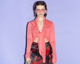 Vintage Y2K draped cute light cardigan in coral pink