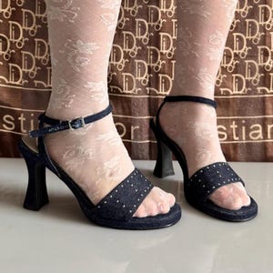 Y2K Vintage Gino Ventori sexy denim strap studded heeled sandals in dark blue