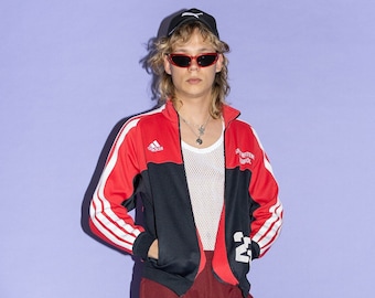 90's Vintage rave/track jacket in red/black & white