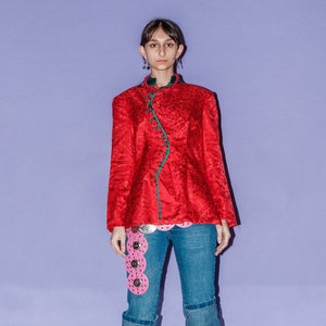 90's Vintage shiny satin jacket in red image 1