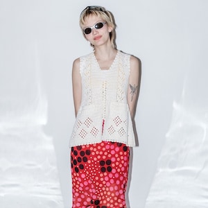 Vintage Y2K festival crochet vest top in daisy petal white