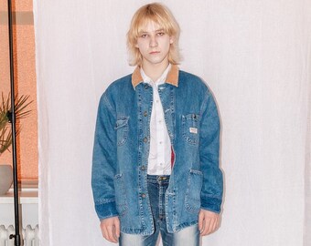 denim jacket with tan collar