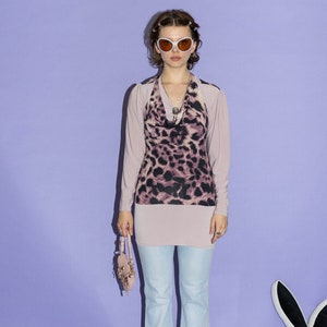 Vintage Y2K iconic layered animal print top in pastel purple