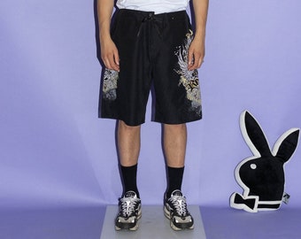 Vintage Y2K skaterboardshort met grafische print in zwart
