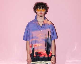 Vintage Y2K desert vacation sunset shirt in purple & orange