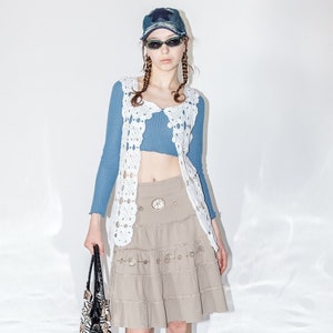 Vintage Y2K cute cottage crochet vest top in pure white