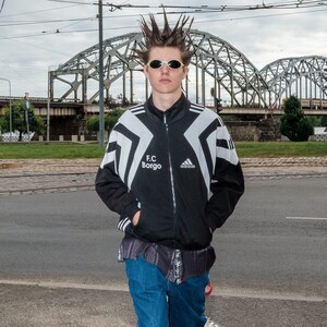 90's Vintage Adidas Sports Rave/track Jacket in Black/white - Etsy