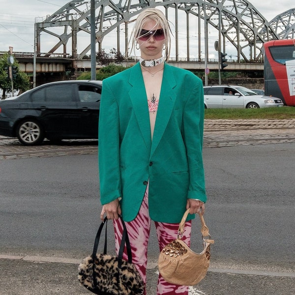 90's Vintage oversized blazer in grass green