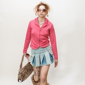 Vintage Y2K iconic cut zip up longsleeve top in taffy pink
