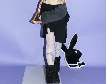 Vintage Y2K verschönerte Patchwork asymmetrischer Rock in Schwarz