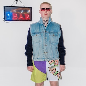 Vintage 90-Y2K festival denim gilet in light blue