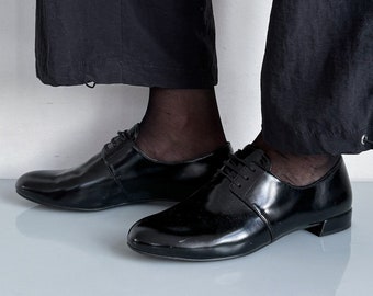 靴 00s prada sport all black lether shoes Vintage 00s Prada Sport Black Leather Cap Toe Shoes SIZE UK 11