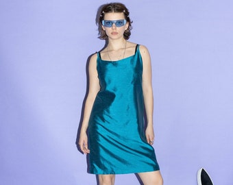 Vintage 90's chic straight tank dress in dark turquoise