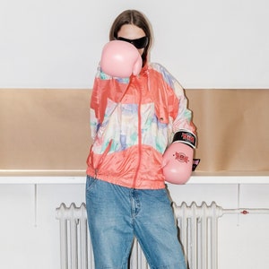 90&#39;s Vintage cute sport/rave track jacket in orange & pastel