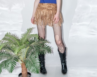 Vintage Y2K iconic fringe micro skirt in warm brown