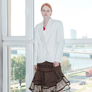 Y2K Vintage sleek leather blazer jacket in cool white