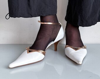 Vintage Y2K gorgeous pointed pumps with white & rose gold