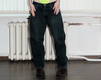 90's Vintage straight jeans in faded midnight black