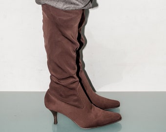 Vintage tall heel sock boots in chocolate