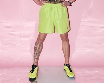 Vintage Y2K hot rave / swim shorts in neon apple green