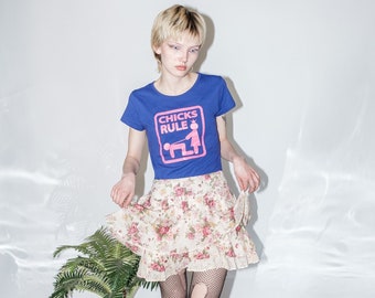 Vintage Y2K Floral Layered Mini Skirt - Beige & Pink Fairycore