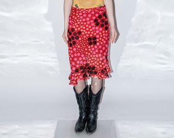 Vintage 90's retro polka dot print flowy skirt in love red