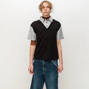 Vintage 90&#39;s casual layered polo shirt in black&white