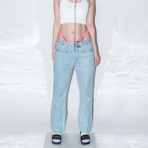 Vintage Y2K low-rise belted bedazzled jeans in light wash