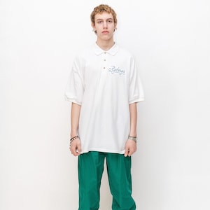 90's Vintage streetwear oversized polo shirt in pure white