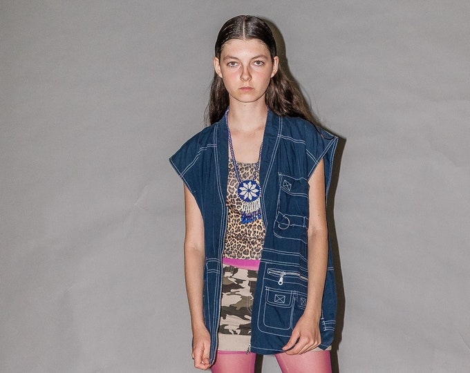Vintage Y2K Utility Oversize Rave Gilet in Denim Blue - Etsy
