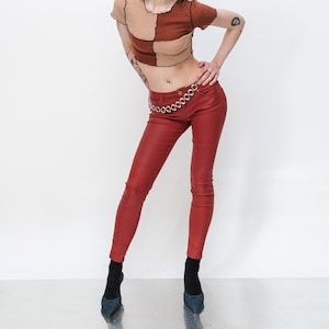 90&#39;s Vintage spicy skinny waxed jeans in blood red