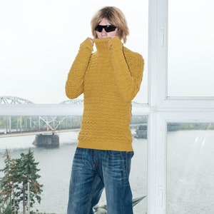 Y2K Vintage wavy knit turtleneck jumper in mustard yellow image 1