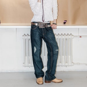 Y2K Vintage distressed stonewash bootcut jeans in dark wash