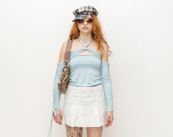 Vintage Y2K iconic pleated mini denim skirt in tennis white