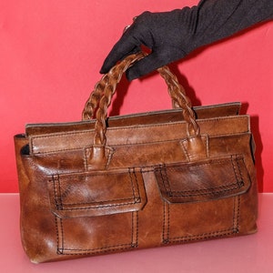 Vintage 90's retro stitch detail frame bag in wooden brown image 1