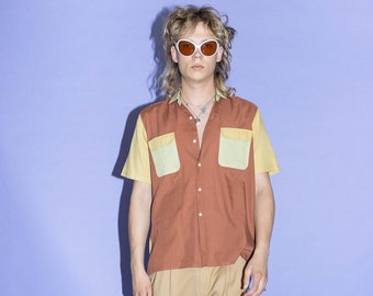 Vintage Y2K Colorblock Chill Button Down in gedeckten Tönen