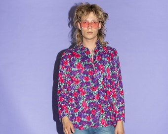 Vintage Y2K floral festival button down in purple & pink